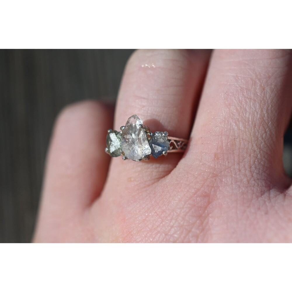 Raw Sapphire Ring, Raw Diamond Engagement Ring, Raw Diamond Ring, Size 8 Engagem